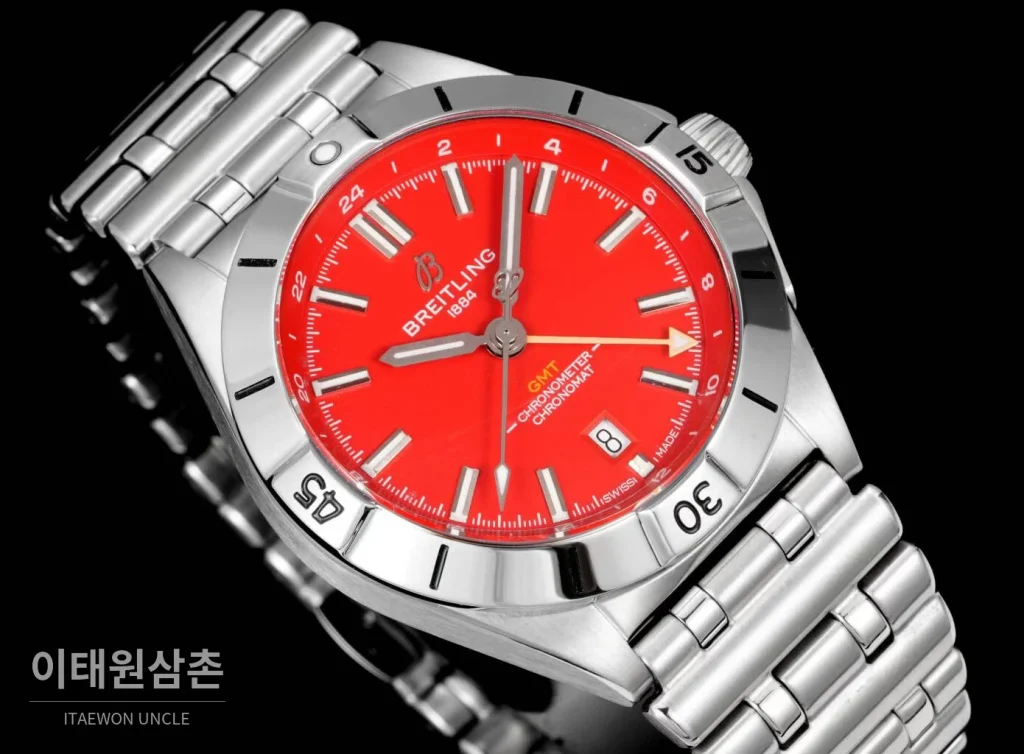 브라이틀링 크로노맷 오토매틱 GMT 40 레드다이얼 스틸 브레이슬릿 40mm