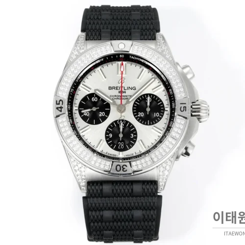 브라이틀링 크로노맷 B01 다이아몬드베젤 크로노그래프 오토매틱 42mm 화이트 다이얼