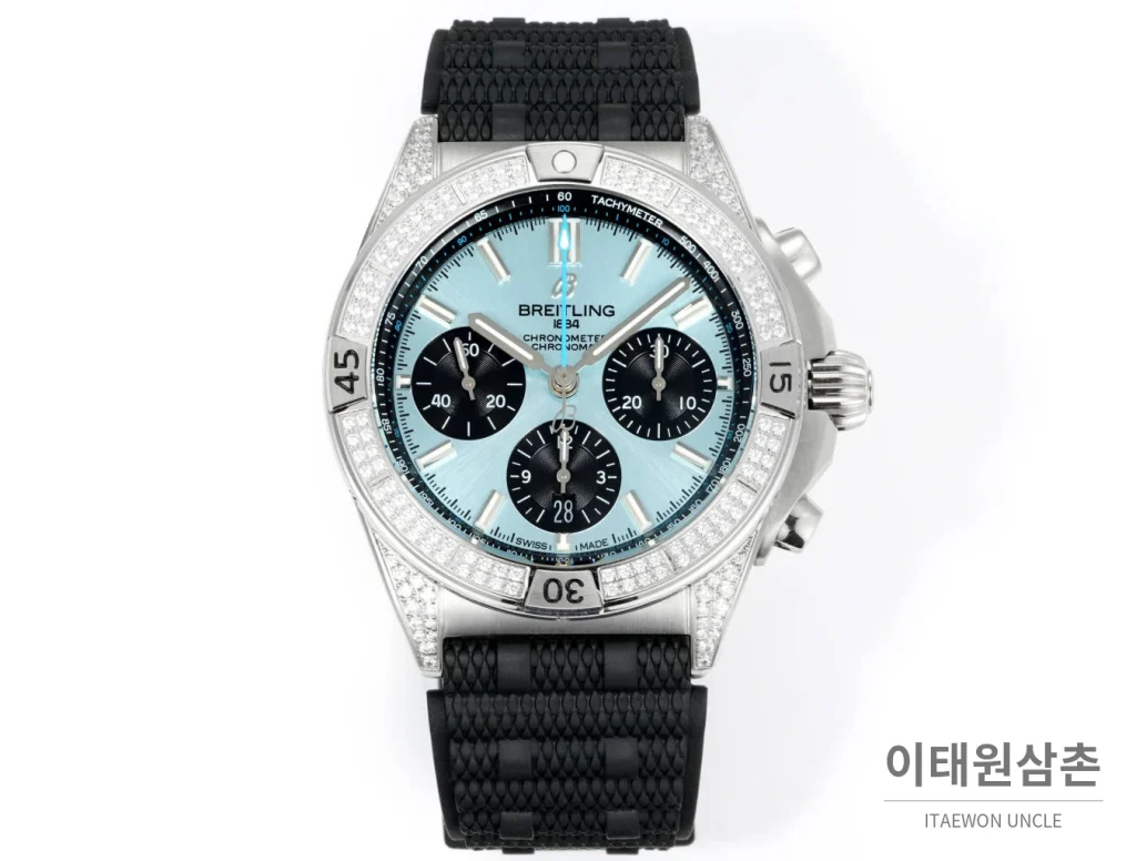 브라이틀링 크로노맷 B01 다이아몬드베젤 크로노그래프 오토매틱 42mm 아이스블루 다이얼