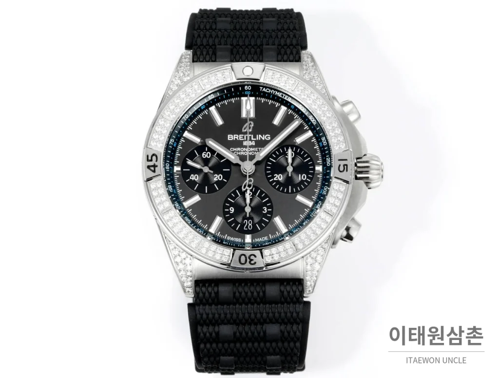 브라이틀링 크로노맷 B01 다이아몬드베젤 크로노그래프 오토매틱 42mm 블랙 다이얼 (2)