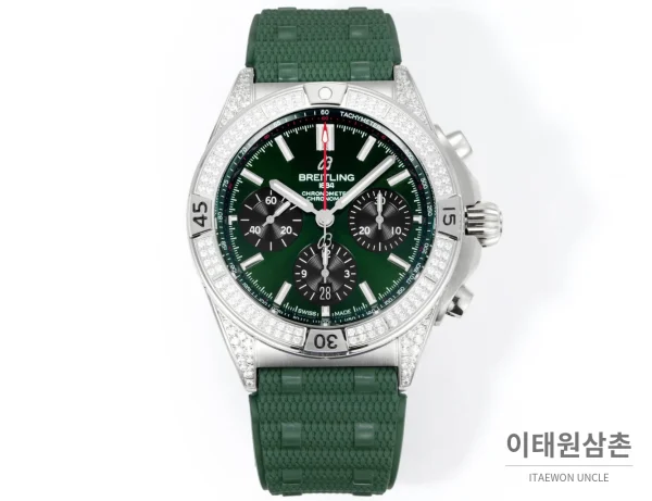 브라이틀링 크로노맷 B01 다이아몬드베젤 크로노그래프 오토매틱 42mm 그린 다이얼