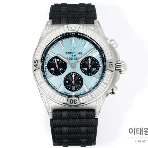 브라이틀링 크로노맷 B01 다이아몬드베젤 크로노그래프 오토매틱 42mm 아이스블루 다이얼