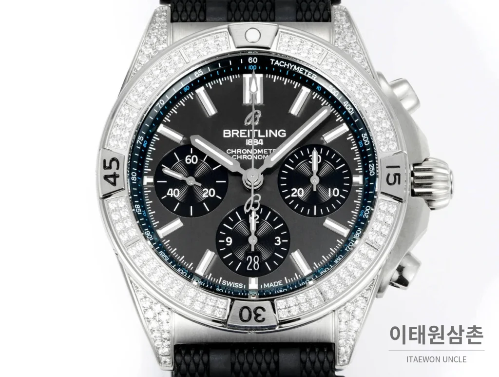 브라이틀링 크로노맷 B01 다이아몬드베젤 크로노그래프 오토매틱 42mm 블랙 다이얼 (2)