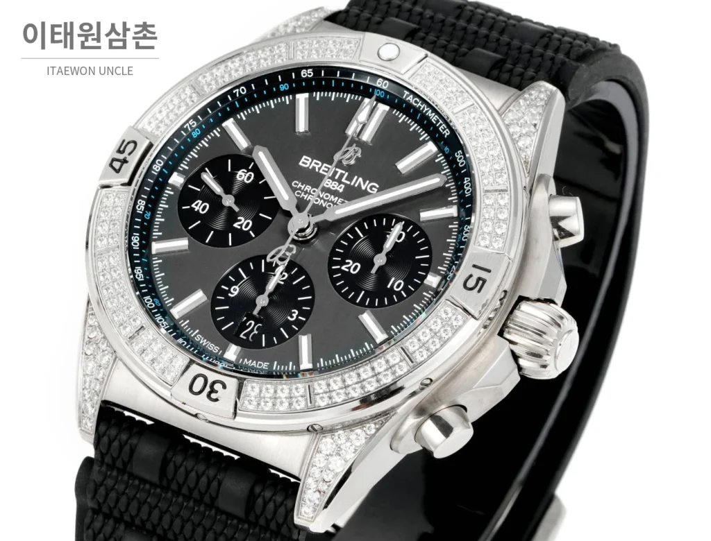 브라이틀링 크로노맷 B01 다이아몬드베젤 크로노그래프 오토매틱 42mm 블랙 다이얼 (2)