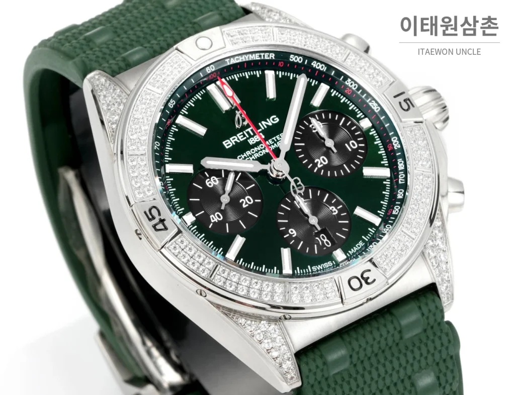브라이틀링 크로노맷 B01 다이아몬드베젤 크로노그래프 오토매틱 42mm 그린 다이얼