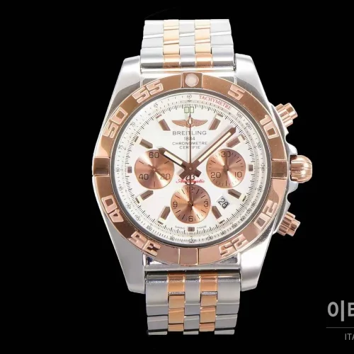브라이틀링 크로노맷 스틸 블랙다이얼 크로노그래프 오토매틱 44mm 투톤 브레이슬릿 로즈골드 베젤 (2)