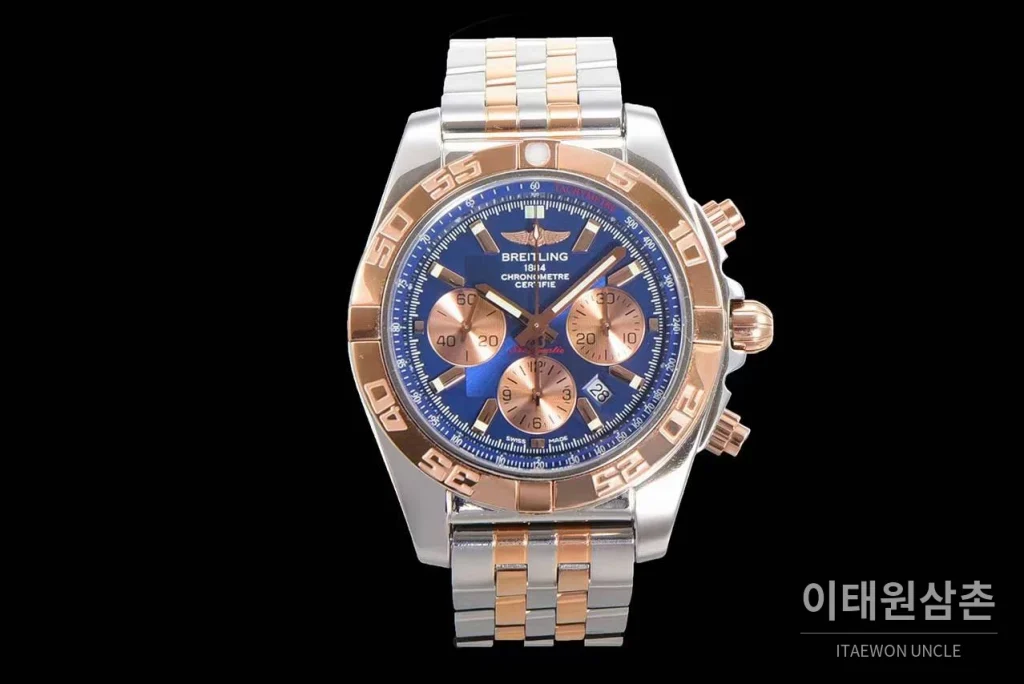 브라이틀링 크로노맷 스틸 블랙다이얼 크로노그래프 오토매틱 44mm 투톤 브레이슬릿 로즈골드 베젤