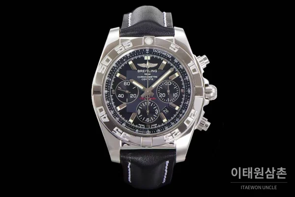 브라이틀링 크로노맷 스틸 블랙다이얼 크로노그래프 오토매틱 44mm (12) 브라이틀링 크로노맷 스틸 블랙다이얼 크로노그래프 오토매틱 44mm 블랙 가죽 스트랩 실버 베젤