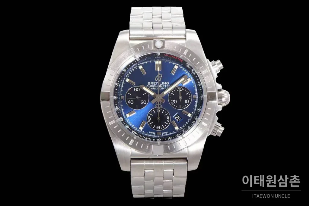브라이틀링 크로노맷 스틸 블랙다이얼 크로노그래프 오토매틱 44mm 스틸 브레이슬릿