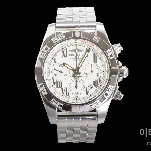 브라이틀링 크로노맷 스틸 블랙다이얼 크로노그래프 오토매틱 44mm 스틸 브레이슬릿 실버 베젤