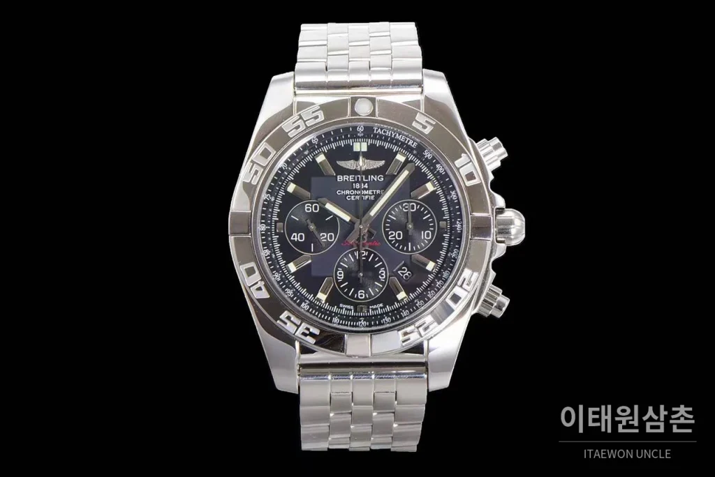 브라이틀링 크로노맷 스틸 블랙다이얼 크로노그래프 오토매틱 44mm 스틸 브레이슬릿 (5)