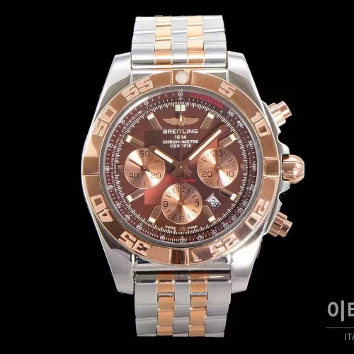 브라이틀링 크로노맷 스틸 블랙다이얼 크로노그래프 오토매틱 44mm 투톤 브레이슬릿 로즈골드 베젤 (3)