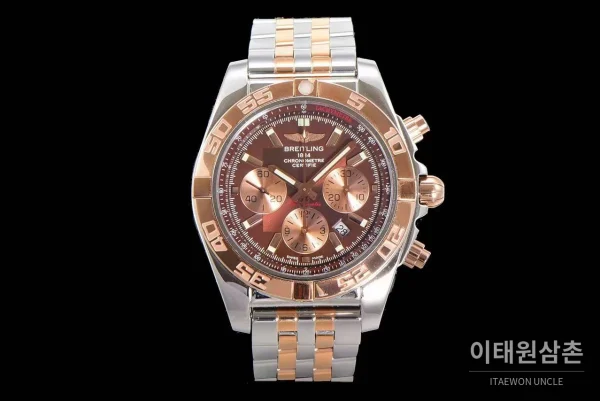 브라이틀링 크로노맷 스틸 블랙다이얼 크로노그래프 오토매틱 44mm 투톤 브레이슬릿 로즈골드 베젤 (3)