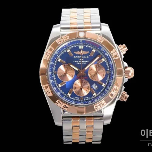 브라이틀링 크로노맷 스틸 블랙다이얼 크로노그래프 오토매틱 44mm 투톤 브레이슬릿 로즈골드 베젤