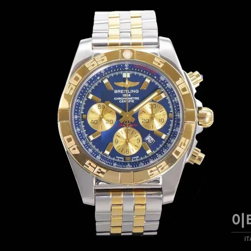 브라이틀링 크로노맷 스틸 블랙다이얼 크로노그래프 오토매틱 44mm 투톤 브레이슬릿 골드 베젤 (4)