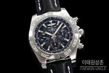 브라이틀링 크로노맷 스틸 블랙다이얼 크로노그래프 오토매틱 44mm 블랙 가죽 스트랩 실버 베젤