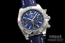 브라이틀링 크로노맷 스틸 블랙다이얼 크로노그래프 오토매틱 44mm 네이비 가죽 스트랩 실버 베젤
