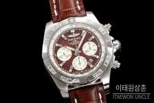 브라이틀링 크로노맷 스틸 블랙다이얼 크로노그래프 오토매틱 44mm 브라운 가죽 스트랩 실버 베젤 (2)