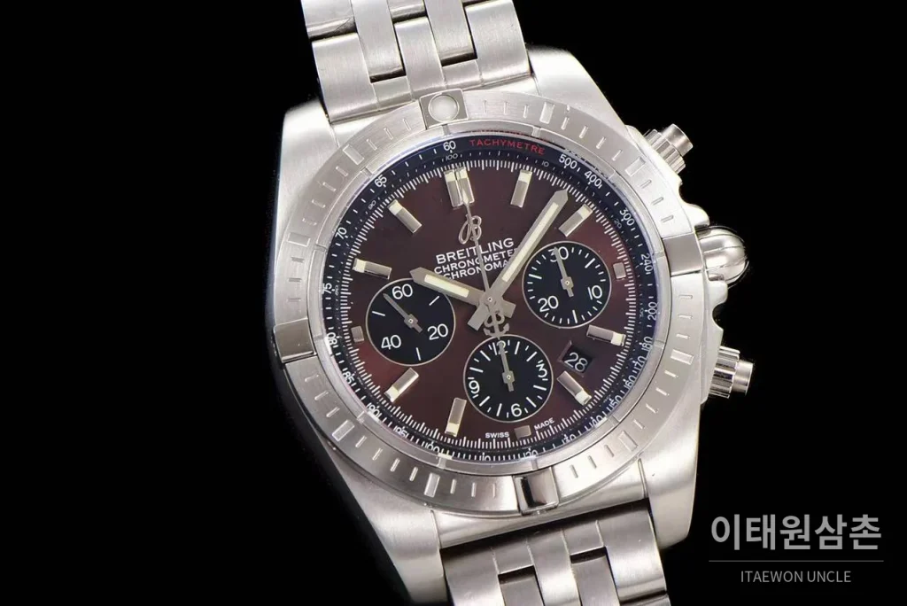 브라이틀링 크로노맷 스틸 블랙다이얼 크로노그래프 오토매틱 44mm 스틸 브레이슬릿 (2)