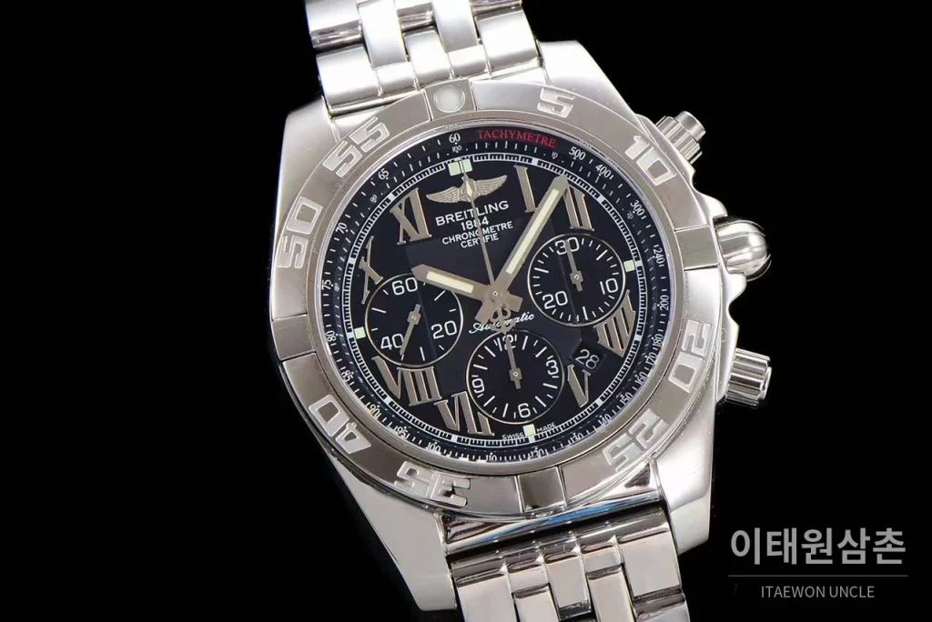 브라이틀링 크로노맷 스틸 블랙다이얼 크로노그래프 오토매틱 44mm 스틸 브레이슬릿 (3)