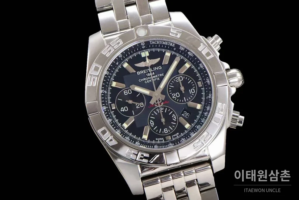브라이틀링 크로노맷 스틸 블랙다이얼 크로노그래프 오토매틱 44mm 스틸 브레이슬릿 (5)