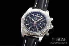 브라이틀링 크로노맷 스틸 블랙다이얼 크로노그래프 오토매틱 44mm 블랙 가죽 스트랩 실버 베젤