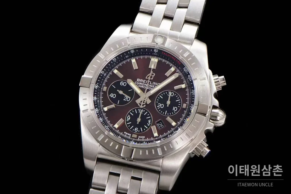 브라이틀링 크로노맷 스틸 블랙다이얼 크로노그래프 오토매틱 44mm 스틸 브레이슬릿 (2)