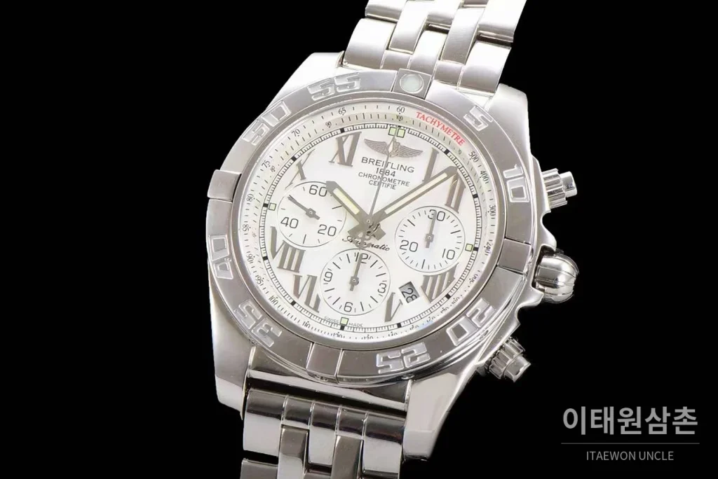 브라이틀링 크로노맷 스틸 블랙다이얼 크로노그래프 오토매틱 44mm 스틸 브레이슬릿 실버 베젤