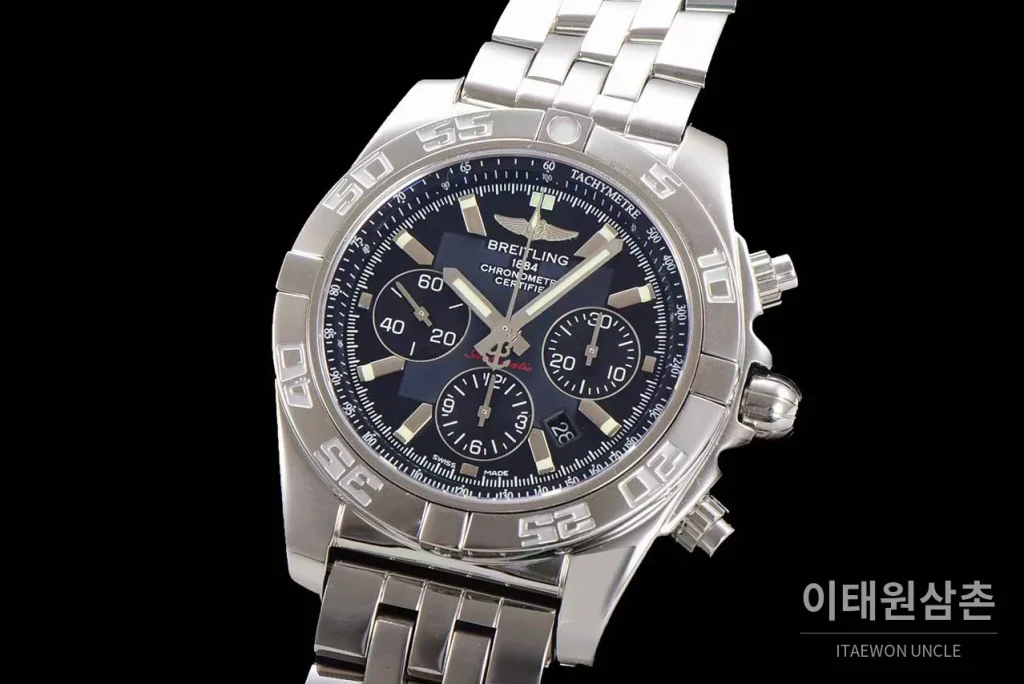 브라이틀링 크로노맷 스틸 블랙다이얼 크로노그래프 오토매틱 44mm 스틸 브레이슬릿 (5)