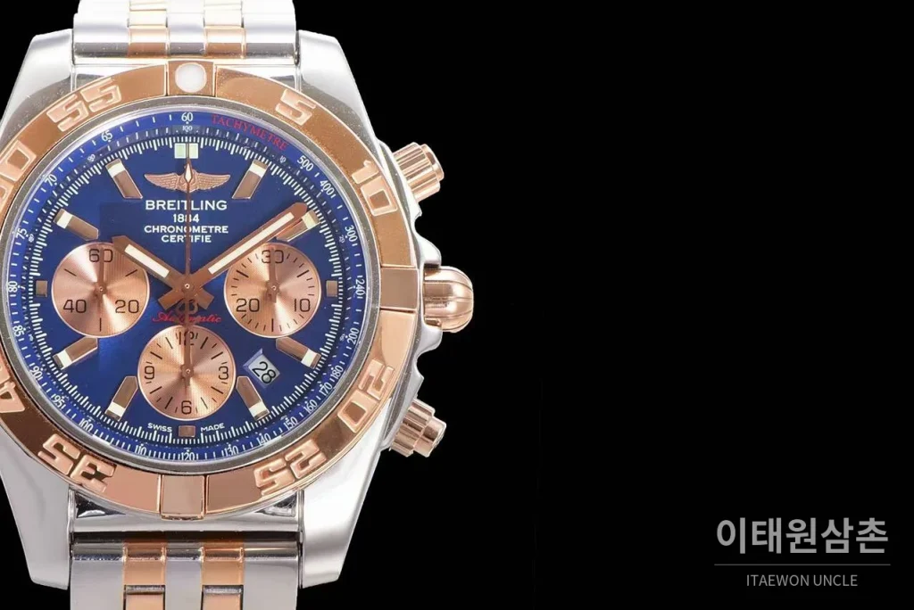 브라이틀링 크로노맷 스틸 블랙다이얼 크로노그래프 오토매틱 44mm 투톤 브레이슬릿 로즈골드 베젤
