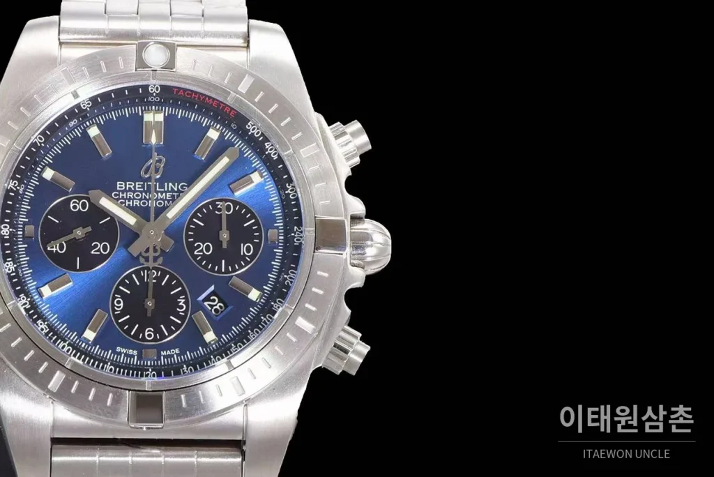 브라이틀링 크로노맷 스틸 블랙다이얼 크로노그래프 오토매틱 44mm 스틸 브레이슬릿