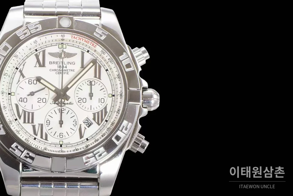 브라이틀링 크로노맷 스틸 블랙다이얼 크로노그래프 오토매틱 44mm 스틸 브레이슬릿 실버 베젤
