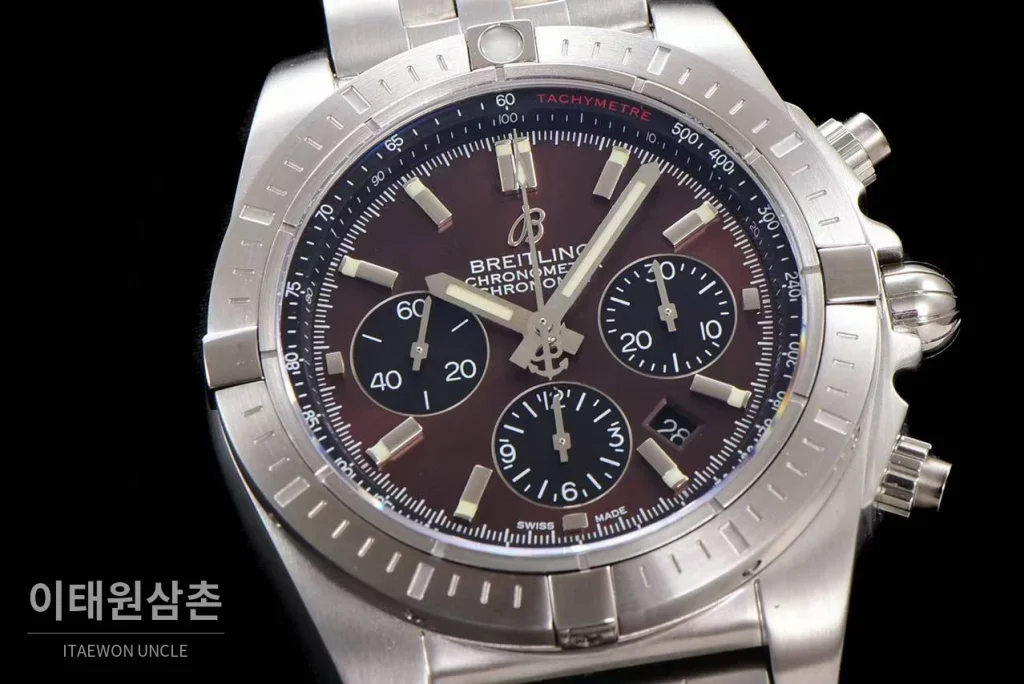 브라이틀링 크로노맷 스틸 블랙다이얼 크로노그래프 오토매틱 44mm 스틸 브레이슬릿 (2)