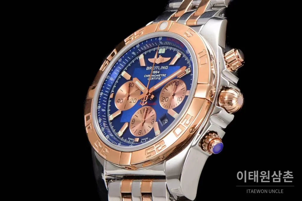 브라이틀링 크로노맷 스틸 블랙다이얼 크로노그래프 오토매틱 44mm 투톤 브레이슬릿 로즈골드 베젤