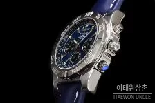 브라이틀링 크로노맷 스틸 블랙다이얼 크로노그래프 오토매틱 44mm 네이비 가죽 스트랩 실버 베젤