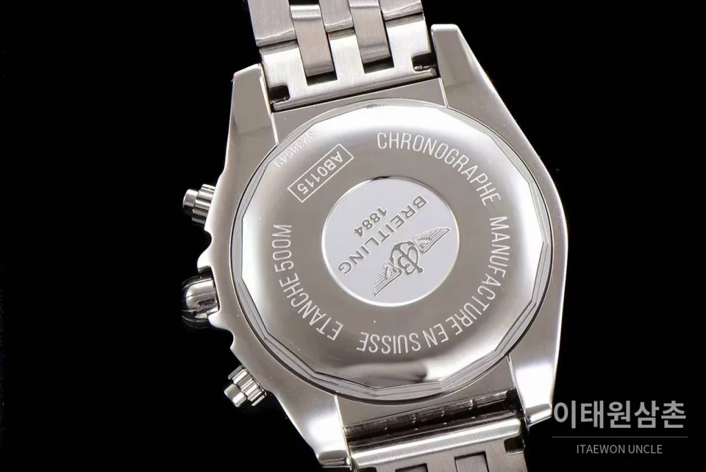 브라이틀링 크로노맷 스틸 블랙다이얼 크로노그래프 오토매틱 44mm 스틸 브레이슬릿 실버 베젤 (2)