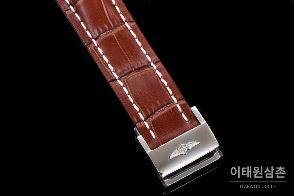 브라이틀링 크로노맷 스틸 블랙다이얼 크로노그래프 오토매틱 44mm 브라운 가죽 스트랩 실버 베젤 (2)