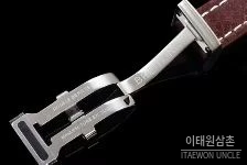 브라이틀링 크로노맷 스틸 블랙다이얼 크로노그래프 오토매틱 44mm 브라운 가죽 스트랩 실버 베젤