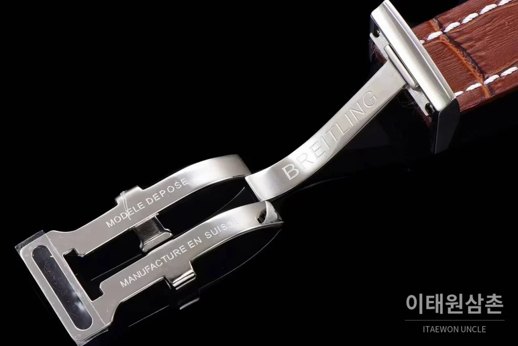 브라이틀링 크로노맷 스틸 블랙다이얼 크로노그래프 오토매틱 44mm 브라운 가죽 스트랩 실버 베젤 (2)