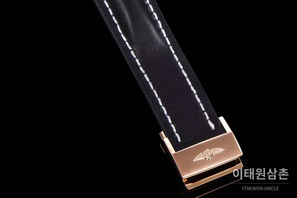 브라이틀링 크로노맷 스틸 블루다이얼 크로노그래프 오토매틱 44mm 블랙 가죽 스트랩 로즈골드 베젤