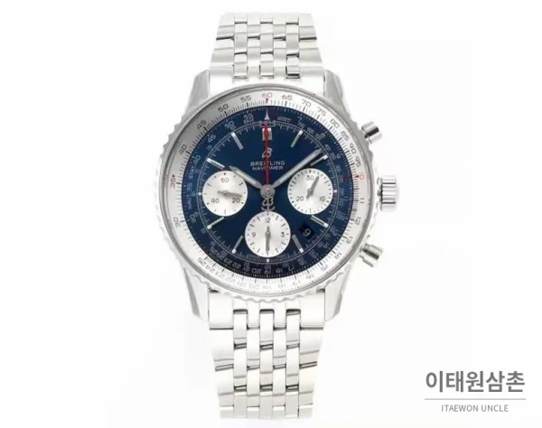 브라이틀링 내비타이머1 B01 스틸 슬라이드룰베젤 크로노그래프 오토매틱 43mm 네이비 다이얼 스틸 브레이슬릿 (2)