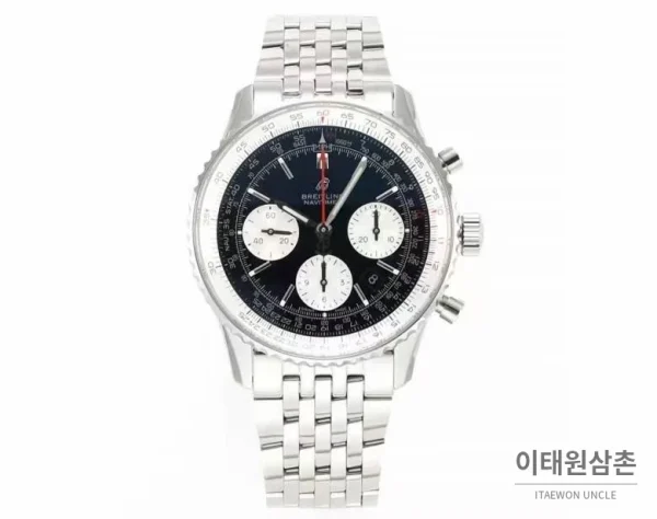 브라이틀링 내비타이머1 B01 스틸 슬라이드룰베젤 크로노그래프 오토매틱 43mm 네이비 다이얼 스틸 브레이슬릿