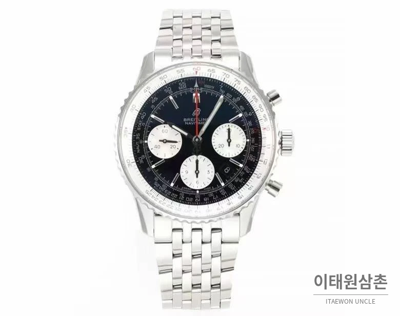 브라이틀링 내비타이머1 B01 스틸 슬라이드룰베젤 크로노그래프 오토매틱 43mm 네이비 다이얼 스틸 브레이슬릿