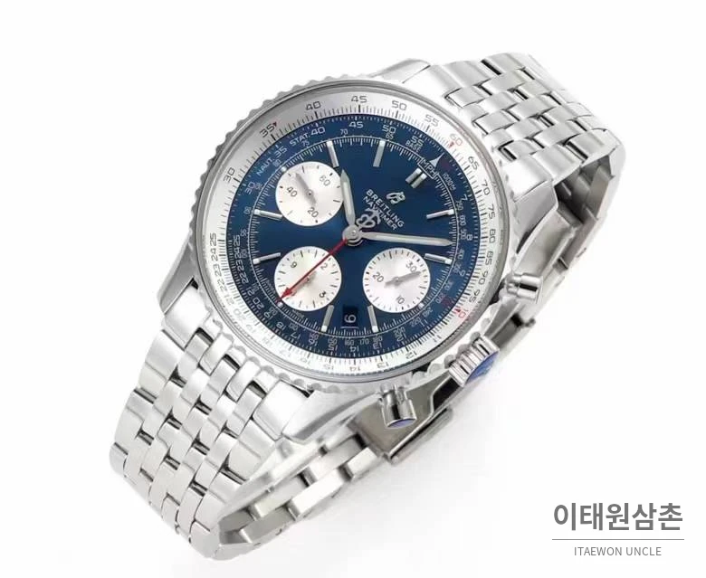 브라이틀링 내비타이머1 B01 스틸 슬라이드룰베젤 크로노그래프 오토매틱 43mm 네이비 다이얼 스틸 브레이슬릿 (2)