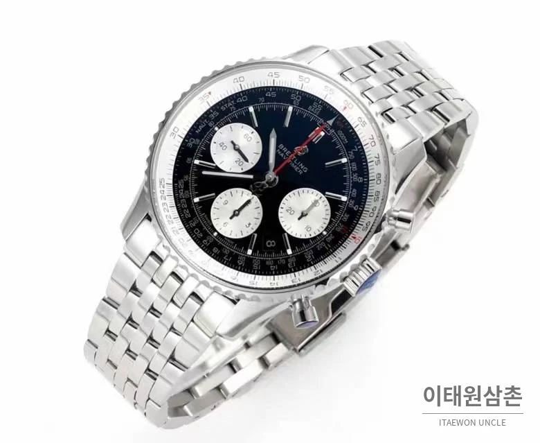 브라이틀링 내비타이머1 B01 스틸 슬라이드룰베젤 크로노그래프 오토매틱 43mm 네이비 다이얼 스틸 브레이슬릿