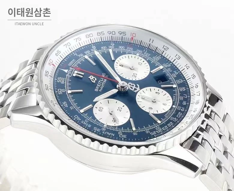 브라이틀링 내비타이머1 B01 스틸 슬라이드룰베젤 크로노그래프 오토매틱 43mm 네이비 다이얼 스틸 브레이슬릿 (2)