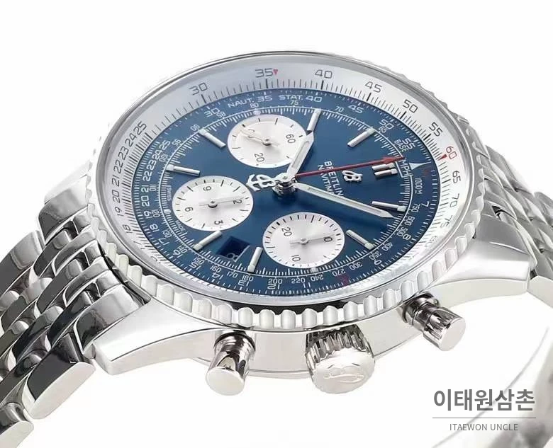 브라이틀링 내비타이머1 B01 스틸 슬라이드룰베젤 크로노그래프 오토매틱 43mm 네이비 다이얼 스틸 브레이슬릿 (2)