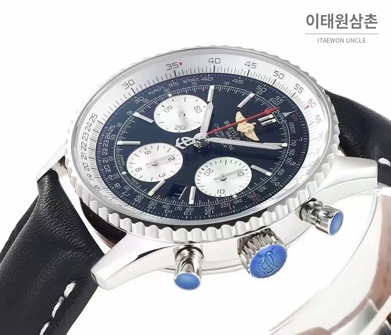 브라이틀링 내비타이머1 B01 스틸 슬라이드룰베젤 크로노그래프 오토매틱 43mm 네이비 다이얼 블랙 가죽 스트랩 (2)