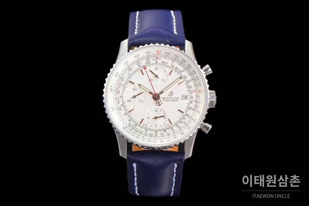 브라이틀링 내비타이머 1 스틸 블랙다이얼 크로노그래프 오토매틱 41mm 네이비 가죽 스트랩 실버 베젤 (2)