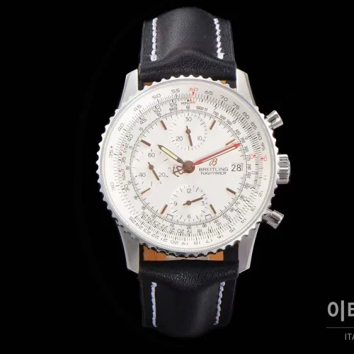 브라이틀링 내비타이머 1 스틸 블랙다이얼 크로노그래프 오토매틱 41mm (12) 브라이틀링 내비타이머 1 스틸 블랙다이얼 크로노그래프 오토매틱 41mm 블랙 가죽 스트랩 실버 베젤